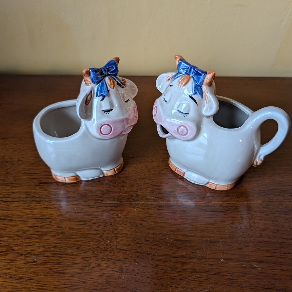 Cute Vintage Japanese Cow Cream/Sugar Bowl Set – Bows, Kawaii Farm Charm